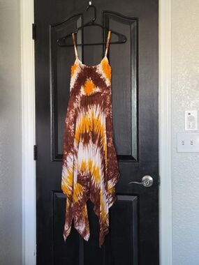 Just From Bali Handmade Tie-dye Smoked Bodice Asymmetric Dress